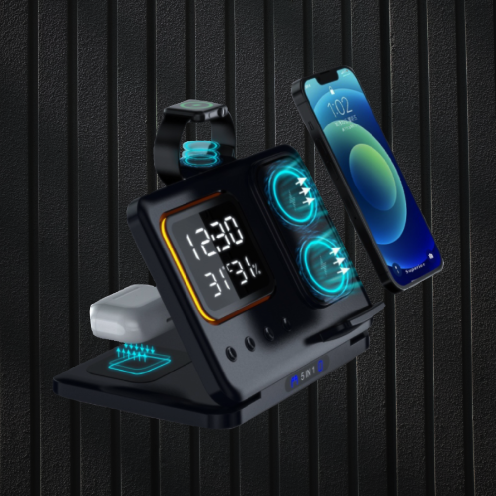 15W 5-in-1 Wireless Charging Alarm Clock